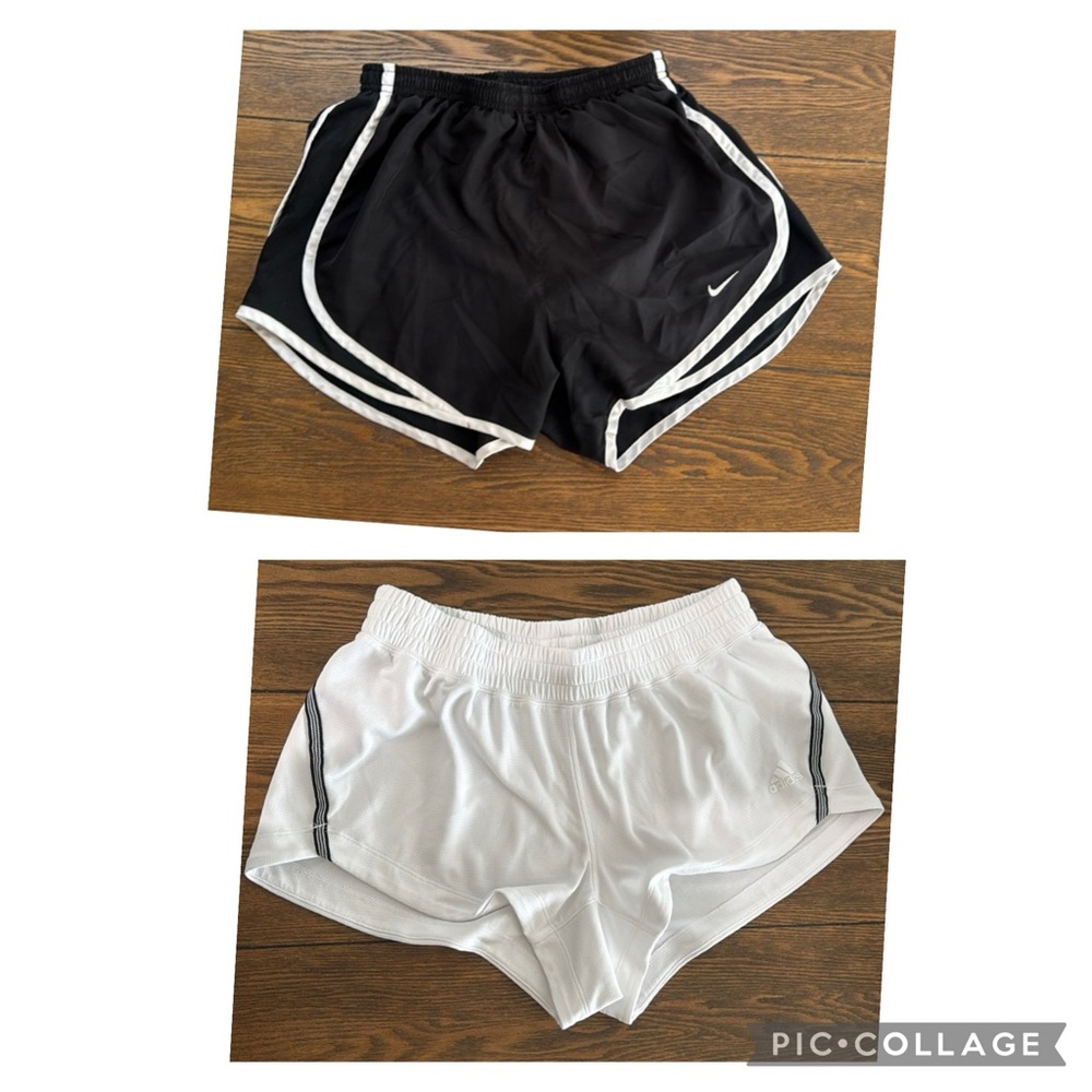 2 pair shorts: Nike dri-fit black w white. Adidas white zipper pocket size small